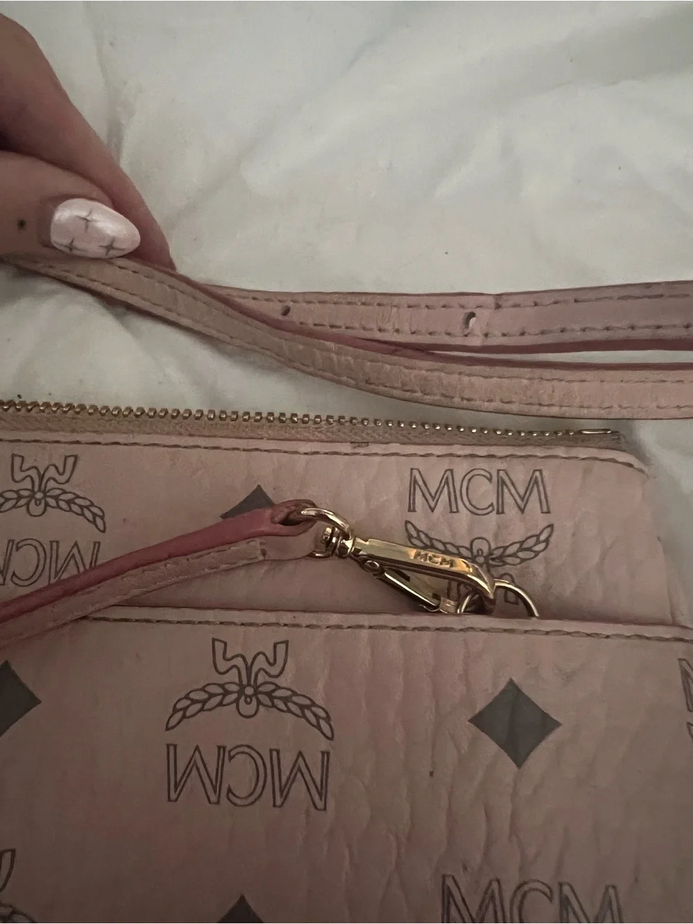 MCM Pink and Grey Visetos Crossbody Bag